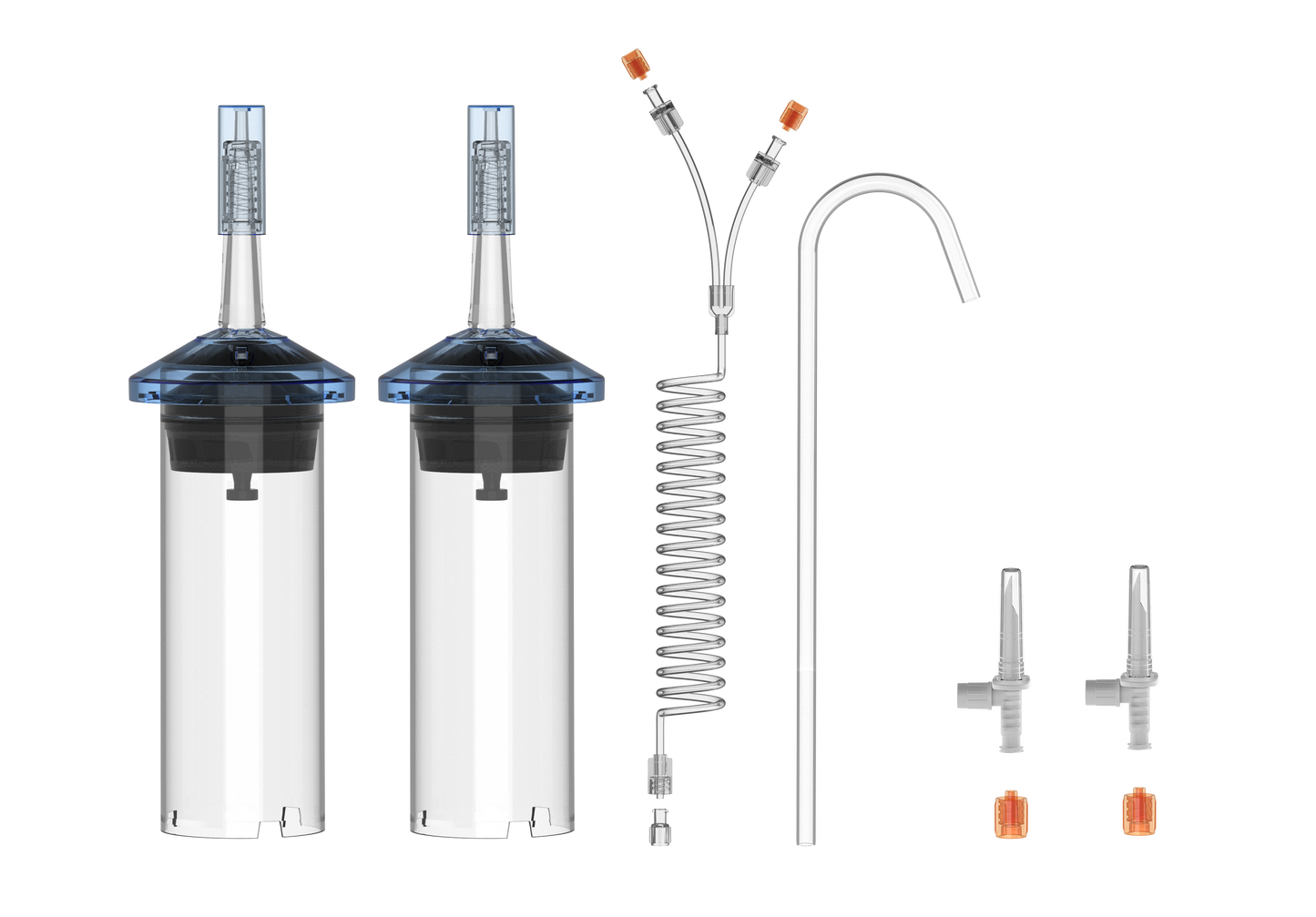 Syringes with Dual Check Valve, 150cm Y-Coiled Connecting Tube & 2 Quick Fill Tubes