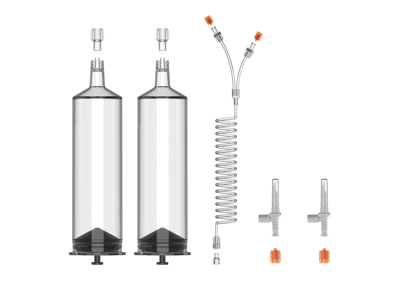 2×125ml Syringes Kit with 60" Y-Coiled Tubing, Check Valve & 2 Spikes - 200113
