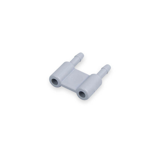 A gray, dual-tube connector for neonate air hoses.