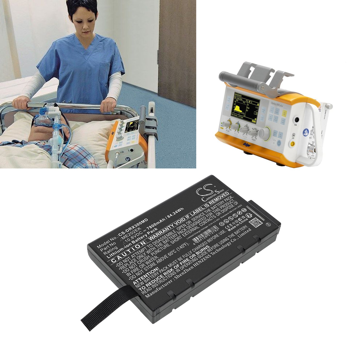 Battery for Drager Oxylog 3000 / Oxylog 3000 Plus / Oxylog 3000+ – 10.8V 7800mAh