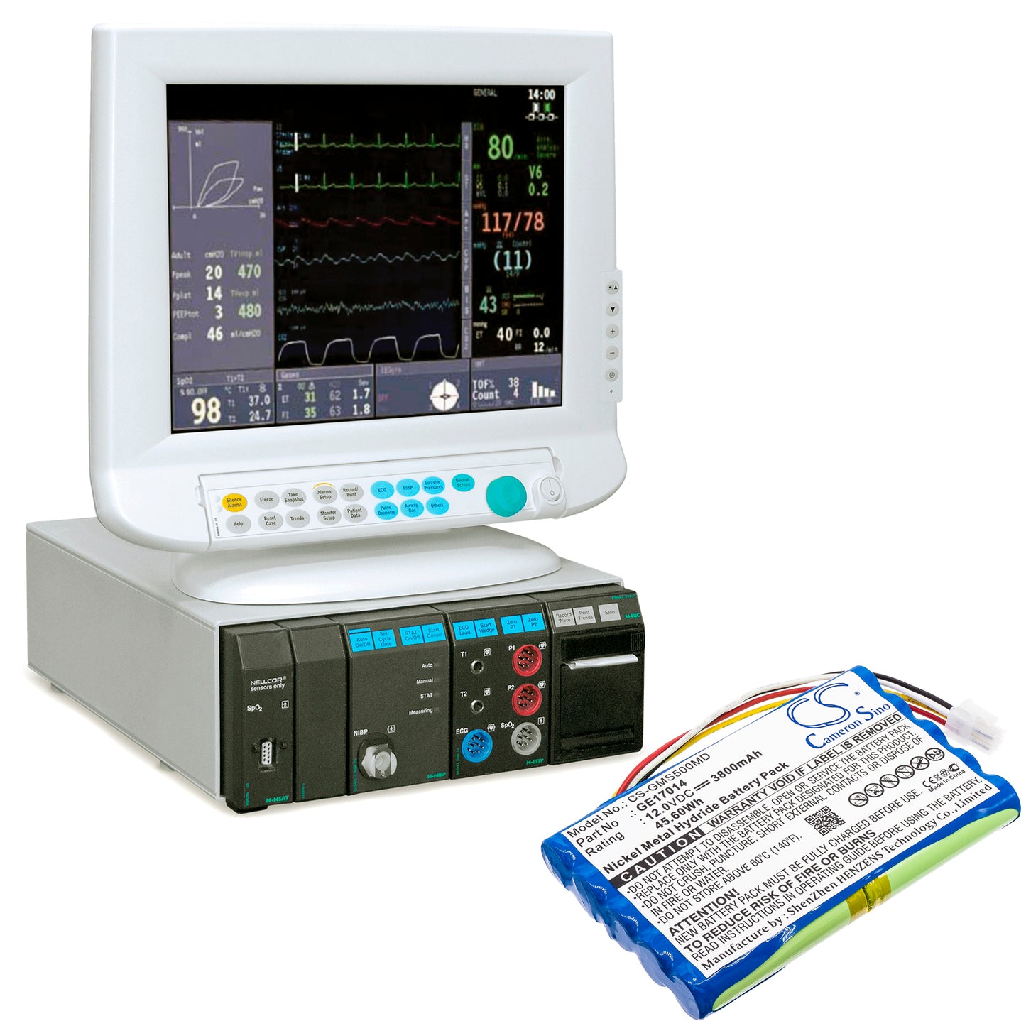 Replacement Battery compatible with Datex Ohmeda & GE S/5 Patient Monitor – 3800mAh, 12V Ni-MH
