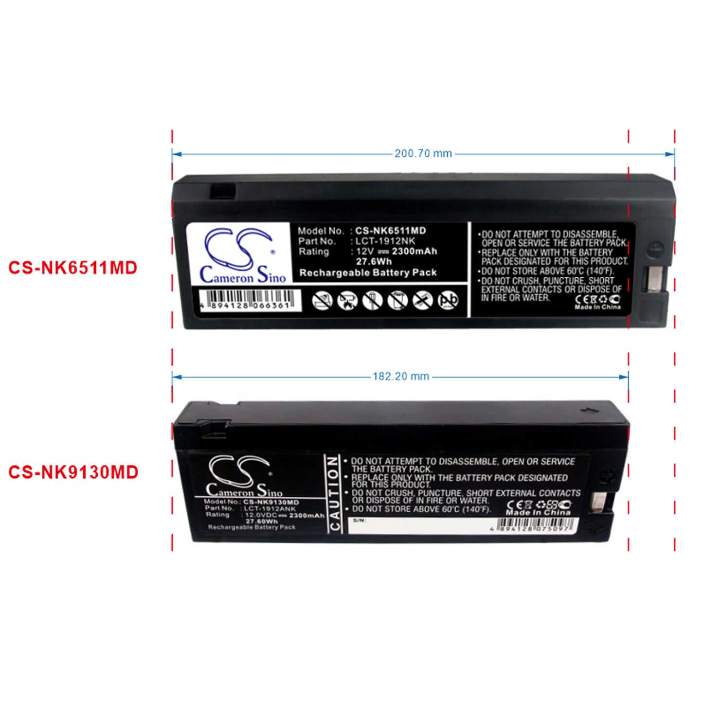 Battery compatible with Nihon Kohden ECG & Philips M3516A – 12V 2300mAh – CS-NK6511MD