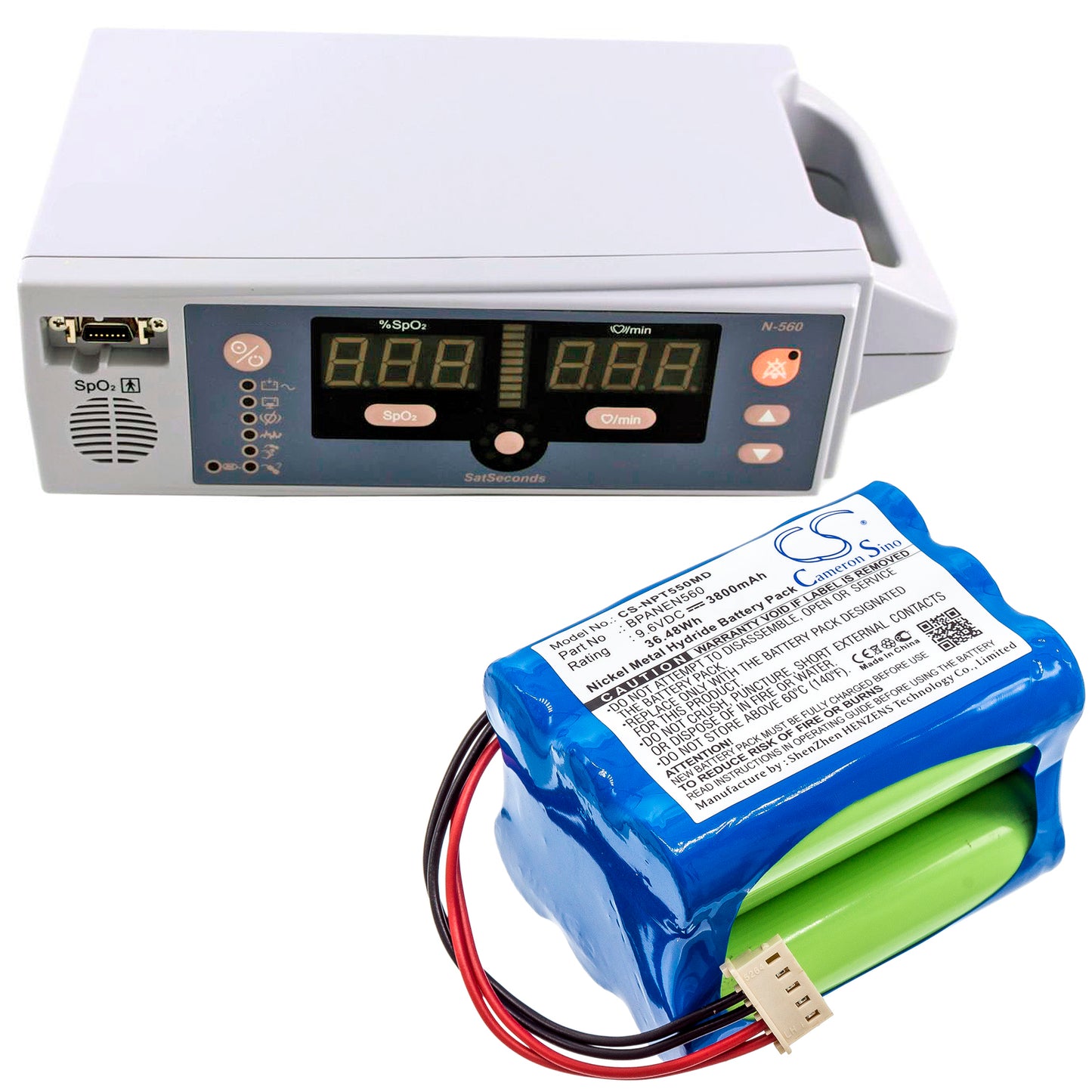 Battery for Covidien N550 N560 / Nellcor N-550B N-560 / Mediana M6008-O – 9.6V 3800mAh
