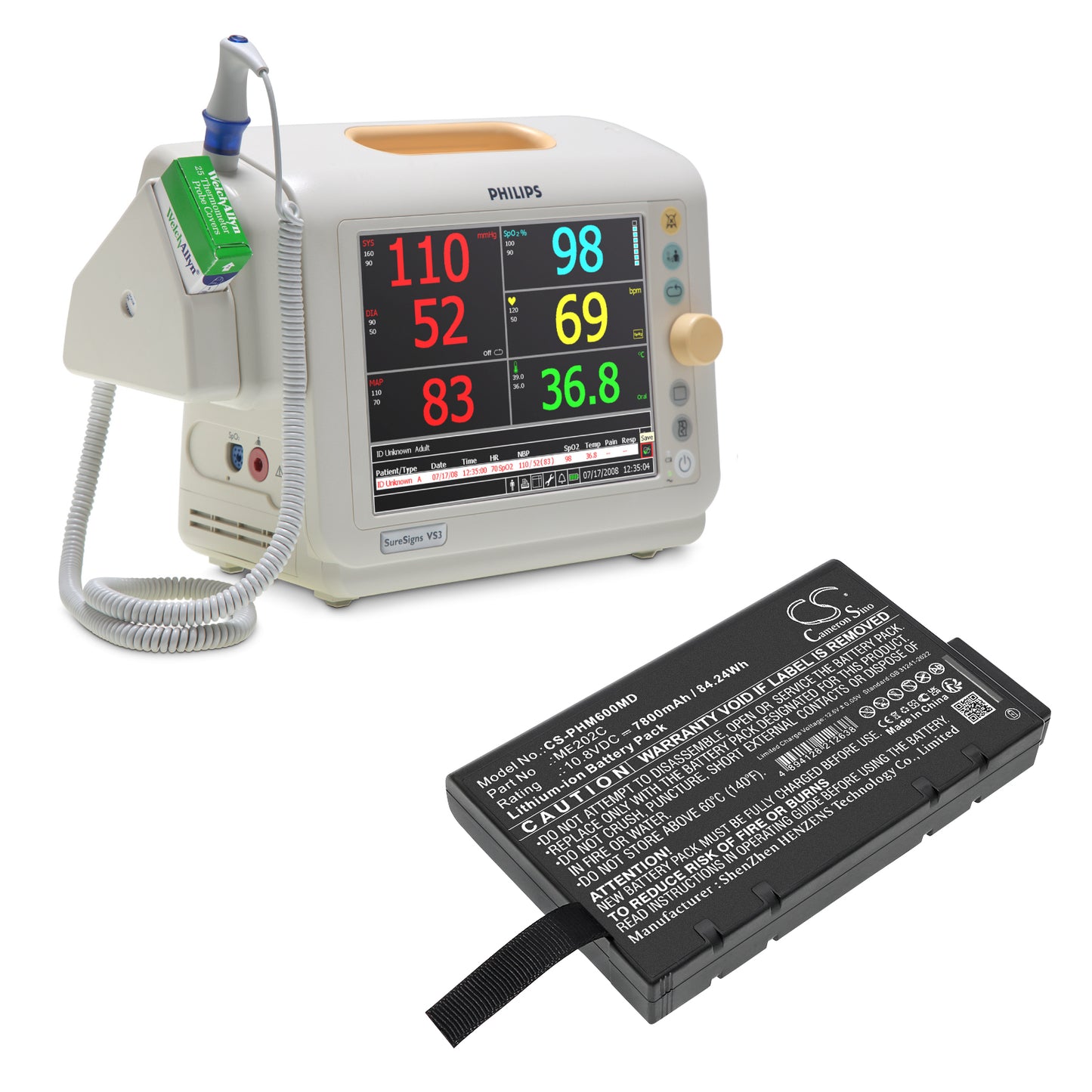 Battery for Philips Suresigns V24E / VM3 / VM4 / VM6 / VM8 / VS2 / VS3 / VS4 – 10.8V 7800mAh