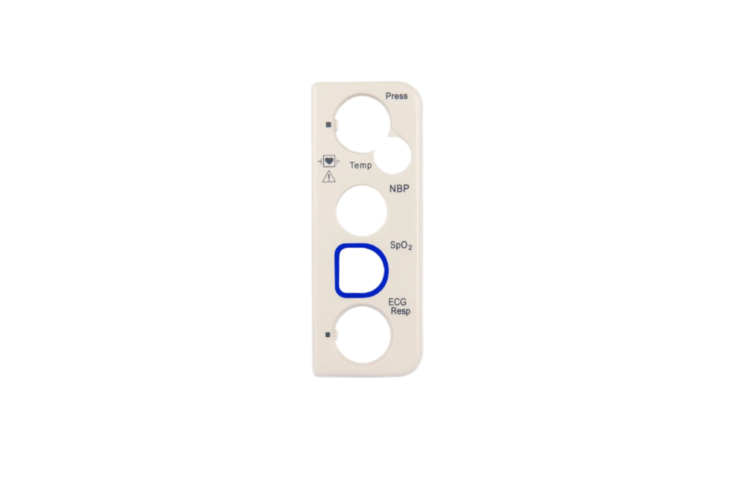 Medical device with labeled ports on a white background