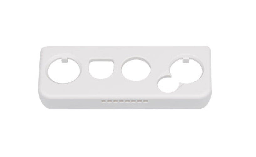 White plastic bracket with four circular holes on a white background