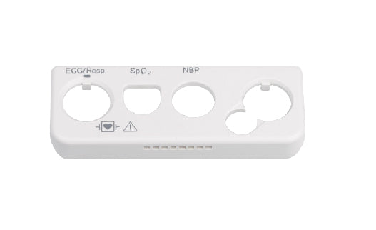 White medical device component with various ports on a white background