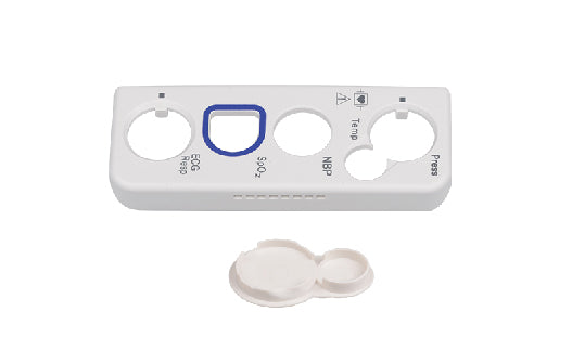 White electronic component with labeled sockets on a white background