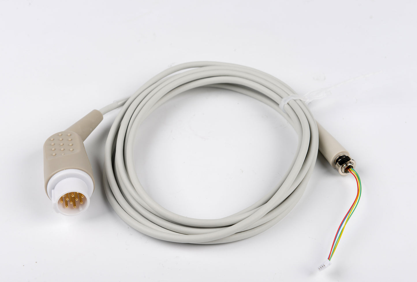 Coiled cable with connectors on a white background