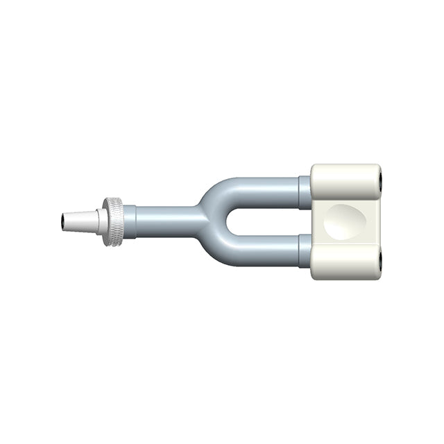 A medical Y-adapter with one single male neonatal safe release and dual female neonatal safe NIBP cuff adapters.