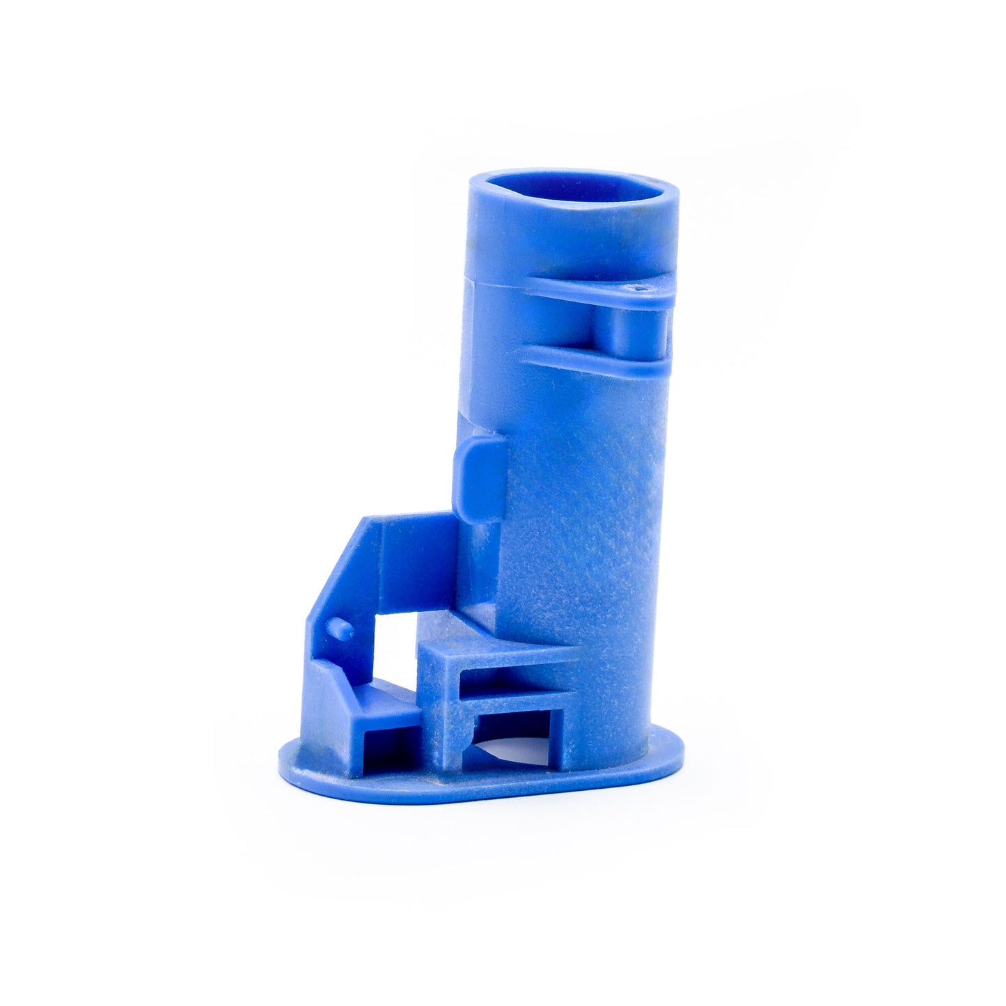A blue Hillrom compatible socket for a footboard, with part number 4946148.