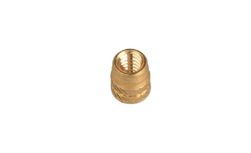 Gold threaded metal fitting on a white background