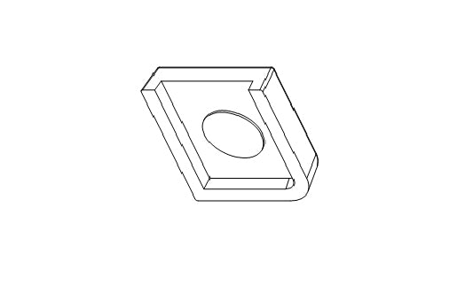 Line drawing of a hexagonal object with a circular center on a white background