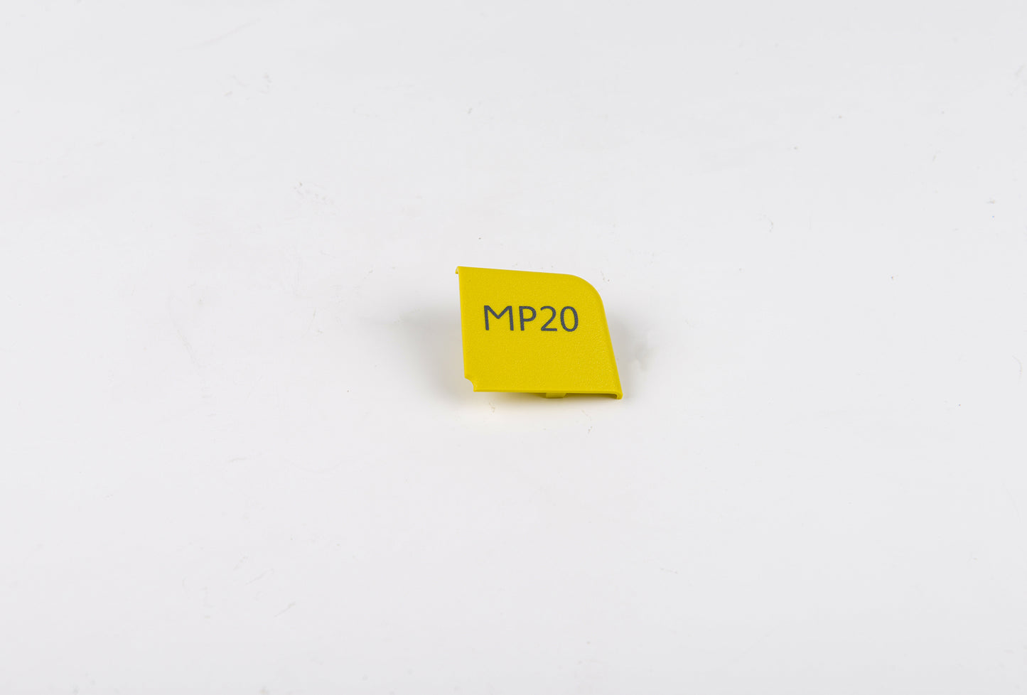 Yellow label with 'MP20' text on a white background