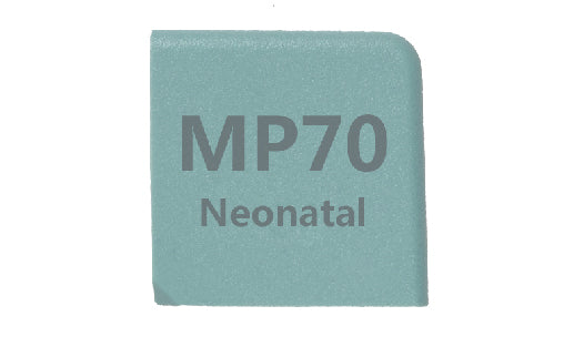 Teal blanket with 'MP70 Neonatal' text on a white background