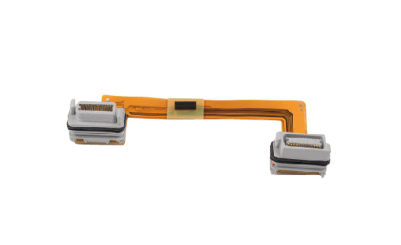 Flexible cable with connectors on a white background