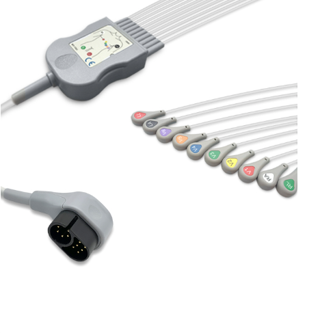 Compatible 10-lead One-Piece ECG Cable with Snap end (Alternative to Zoll 8300-0802-01)