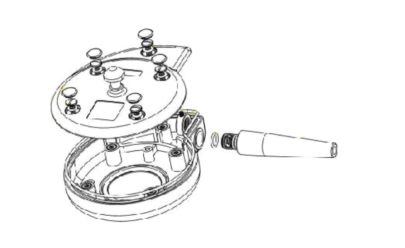 Technical drawing of a mechanical component with parts labeled