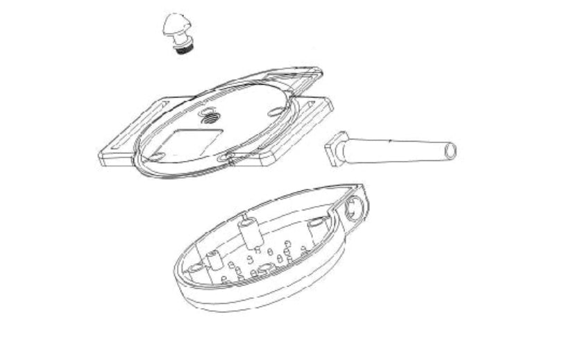 Technical drawing of a boat with parts labeled on a white background