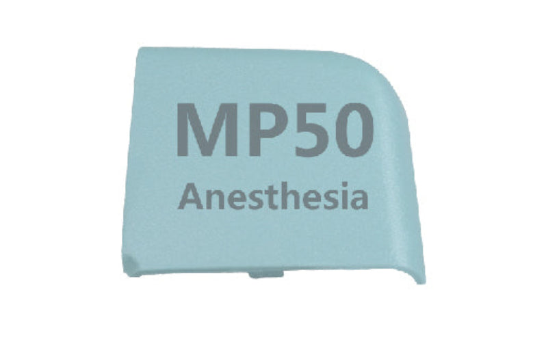 Light blue rectangular object with 'MP50 Anesthesia' text on a white background
