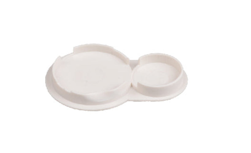 White plastic lid with a circular cutout on a white background