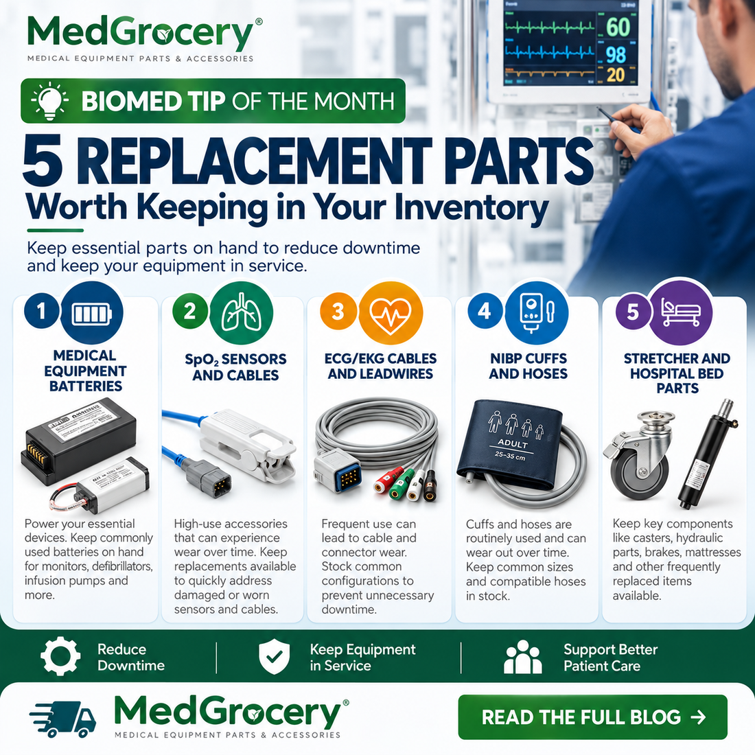 5 Medical Equipment Replacement Parts Every Biomed Team Should Keep in Stock