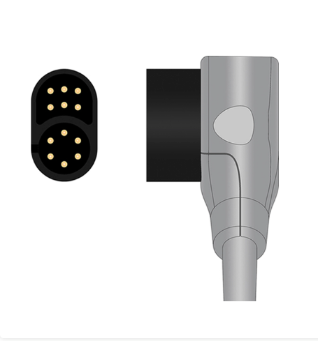 Electric vehicle charging cable connector on a white background
