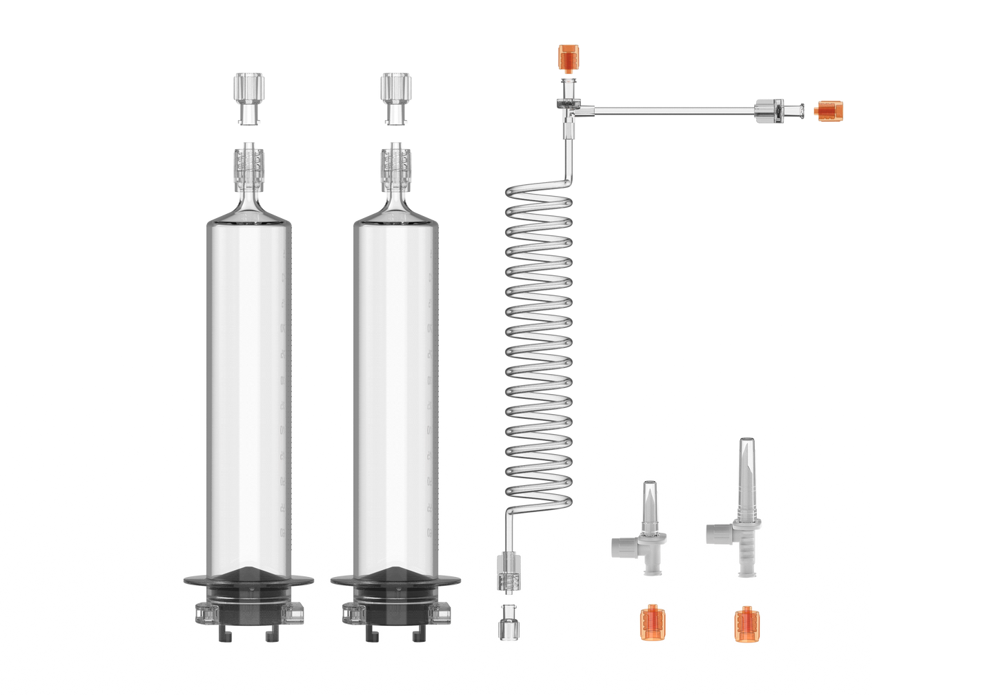 2 × 65ml Syringes with 250cm T-Coiled Connecting Tube & 2 Spikes
