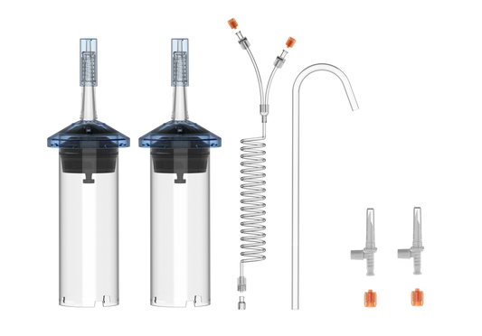Syringes with Dual Check Valve, 150cm Y-Coiled Connecting Tube & 2 Quick Fill Tubes
