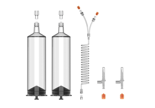 2×125ml Syringes Kit with 60" Y-Coiled Tubing, Check Valve & 2 Spikes - 200113