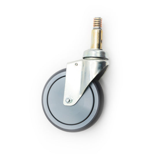 A single 6-inch metal caster wheel with a brake mechanism, part of a medical cart's mobility system.