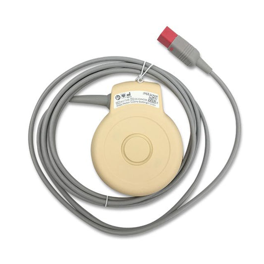 A Philips Avalon Toco Fetal Transducer with a grey cable and a beige sensor head.