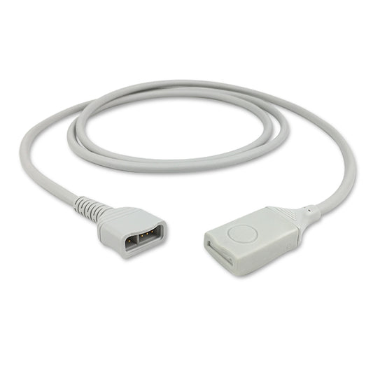 A gray patient interface cable, with one end displaying a standard connector and the other end a unique medical device connector.