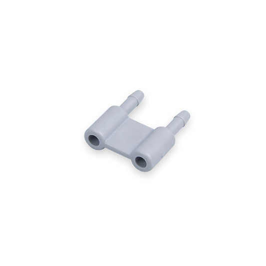 A gray, dual-tube connector for neonate air hoses.