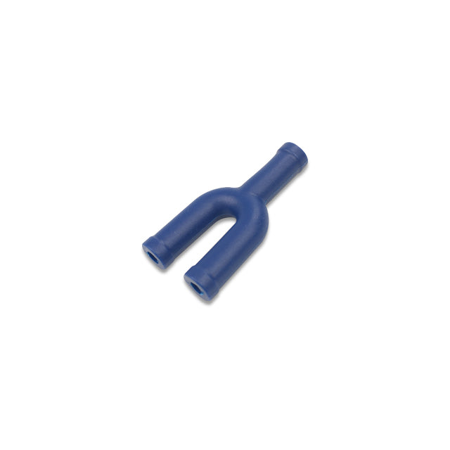 A blue Y-shaped male bayonet connector for medical tubing.