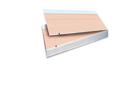 Stack of white sheets with pink grid pattern on a white background