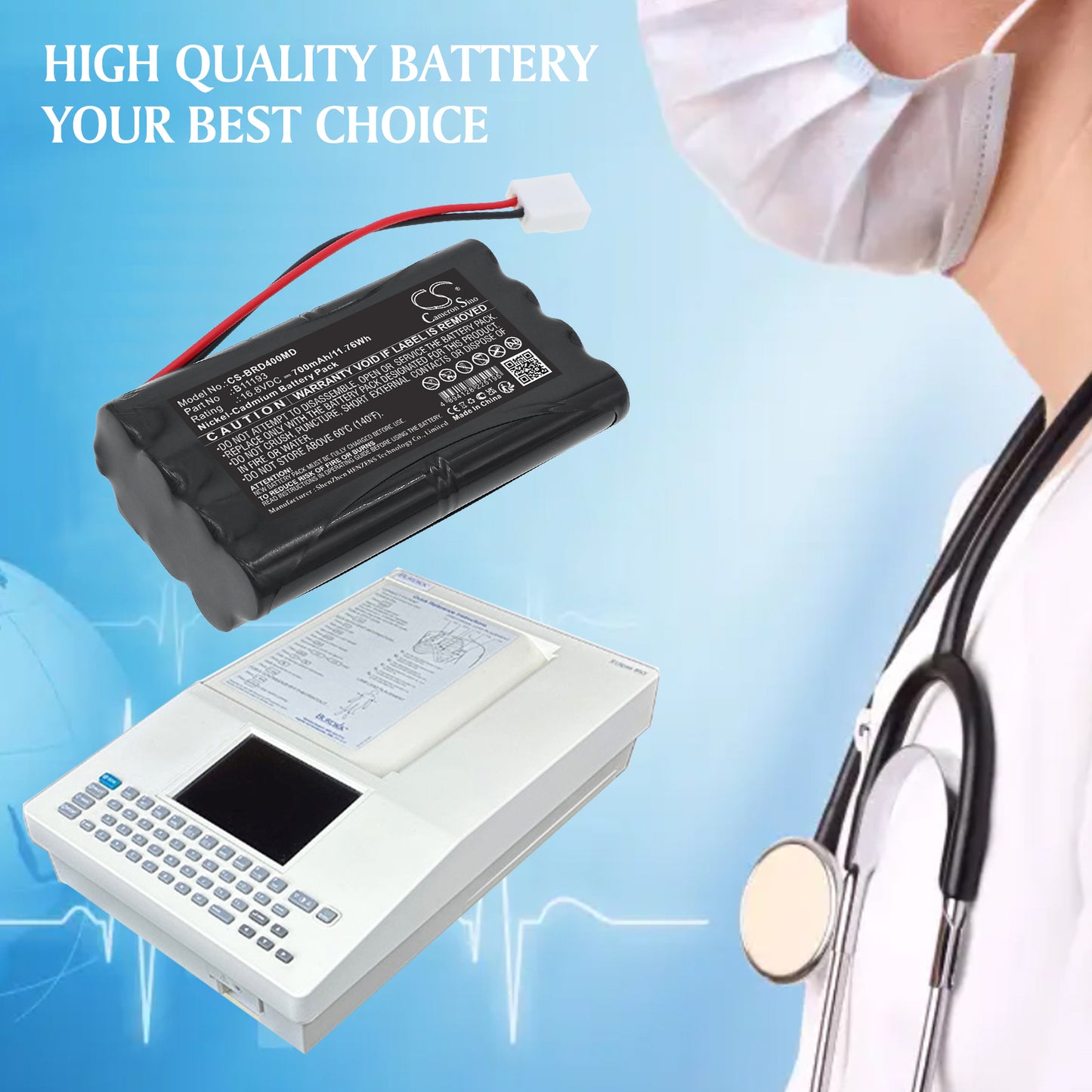 Burdick Eclipse 4I ECG Battery 700mAh Ni-CD | CS-BRD400MD