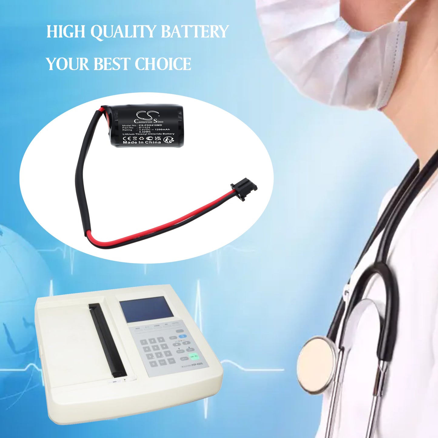 Fukuda Denshi FCP-4101 ECG Battery 3.6V 1200mAh | CS-FDX410MD