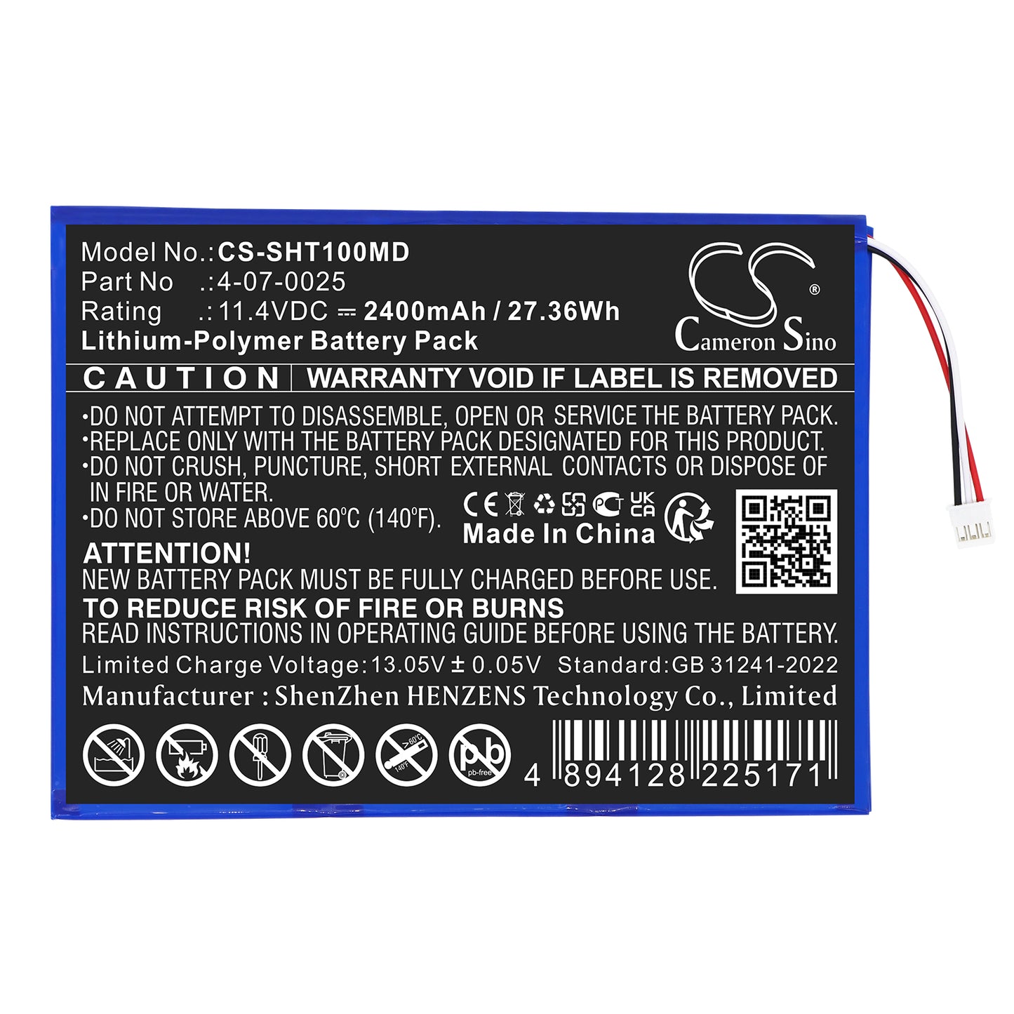 Schiller FT1 ECG Li-Polymer Battery 2400mAh | CS-SHT100MD