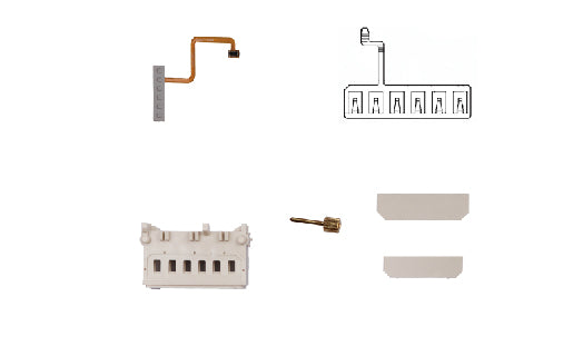 Set of small mechanical parts on a white background