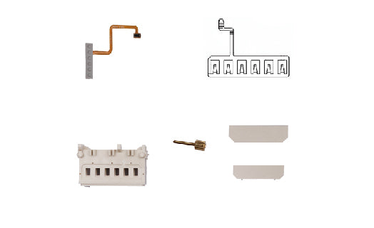 Set of small mechanical components on a white background