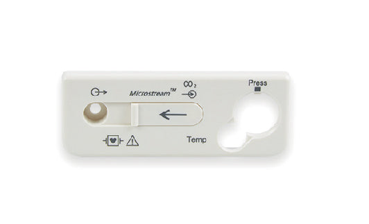 Medical device with various labels and symbols on a white background