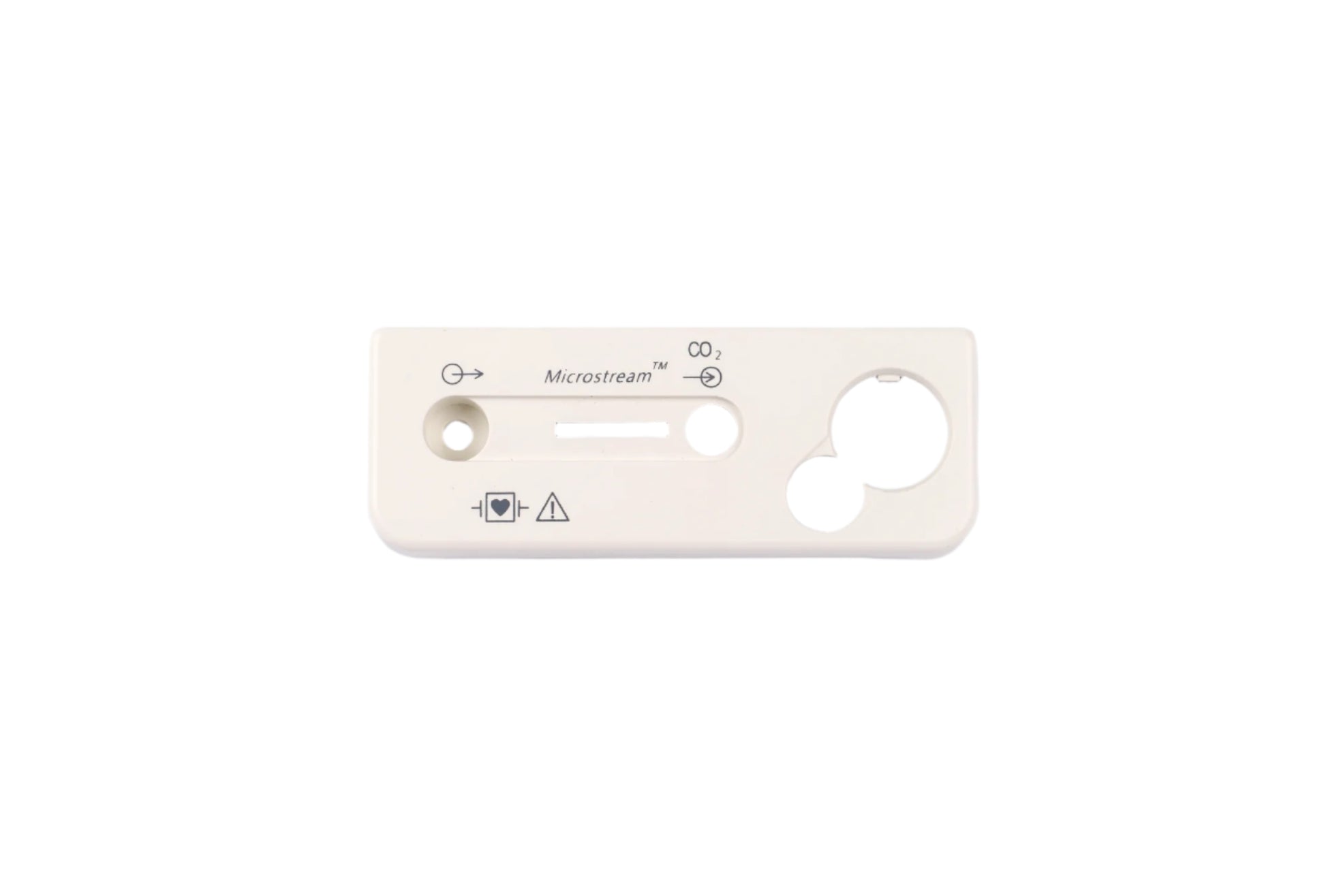 White plastic component with Micrometrum branding on a white background