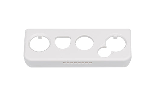 White plastic bracket with four circular holes on a white background