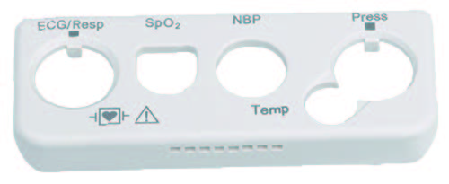 Medical device panel with various measurement indicators on a white background