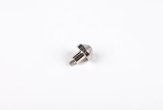 Small metallic object on a white background