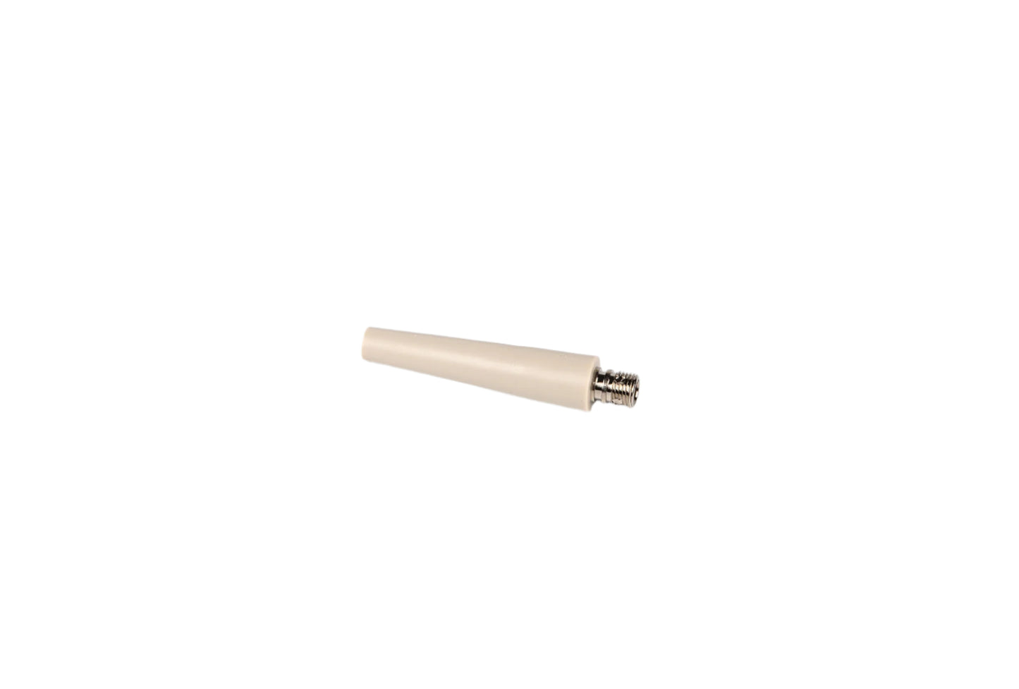 White cylindrical object with a metallic tip on a white background