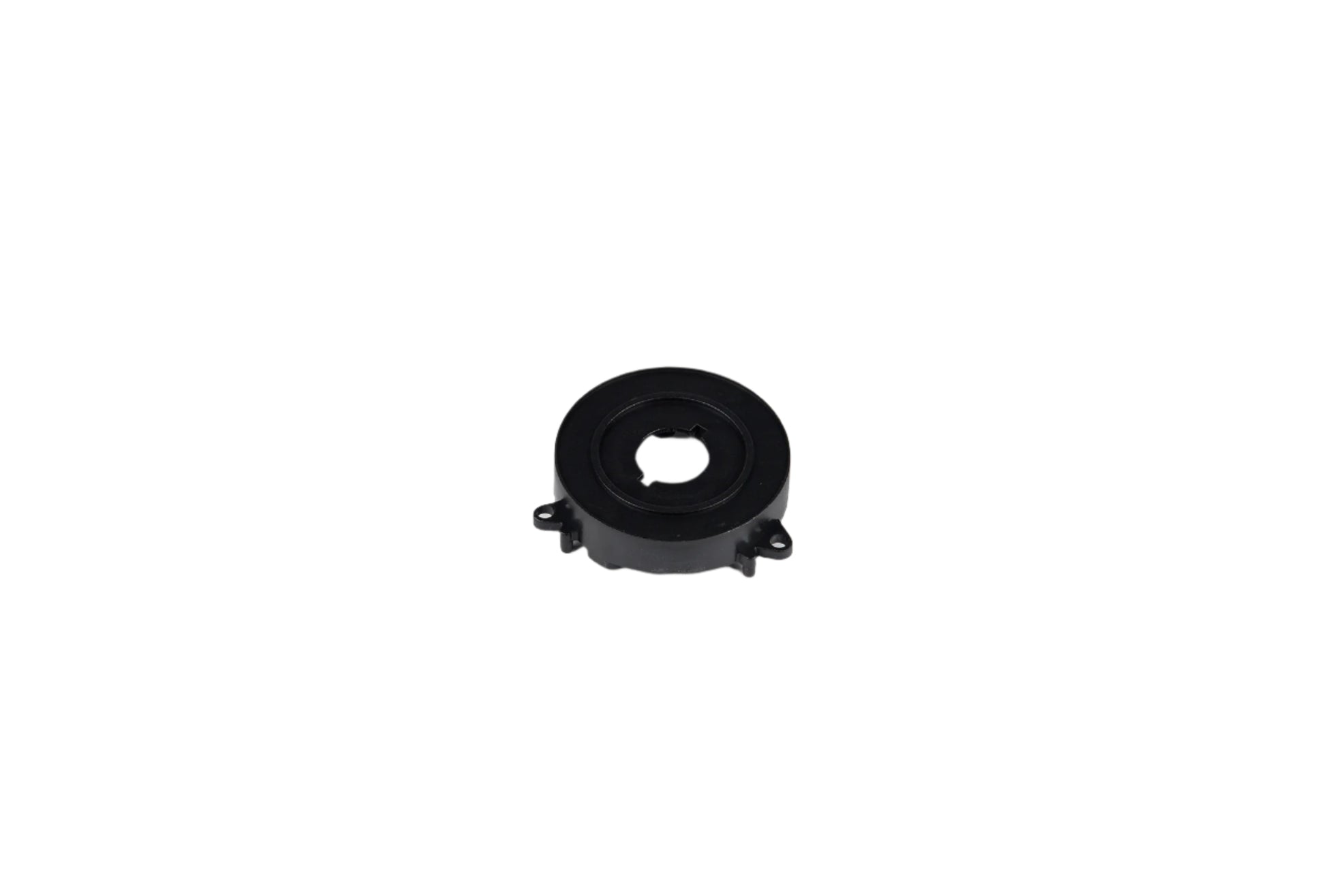 Black mechanical component on a white background