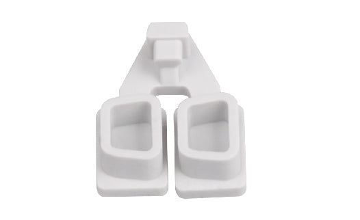 White plastic bracket with two square sockets on a white background