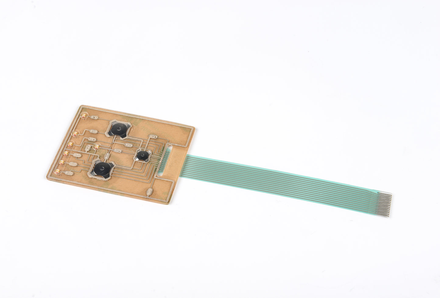 Circuit board with a flexible flat cable on a white background